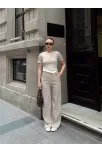 Düğme Yakalı Bej Alt Üst Takım S3943