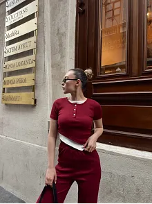 Düğme Yakalı Bordo Alt Üst Takım S3943