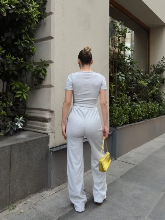 Düğme Yakalı Gri Alt Üst Takım S3943 Düğme Yakalı Gri Alt Üst Takım S3943