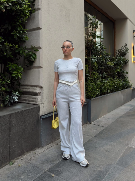 Düğme yakalı gri alt üst takım s3943 Düğme yakalı gri alt üst takım s3943