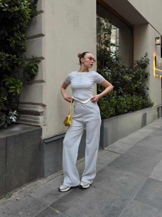 Düğme yakalı gri alt üst takım s3943 Düğme yakalı gri alt üst takım s3943