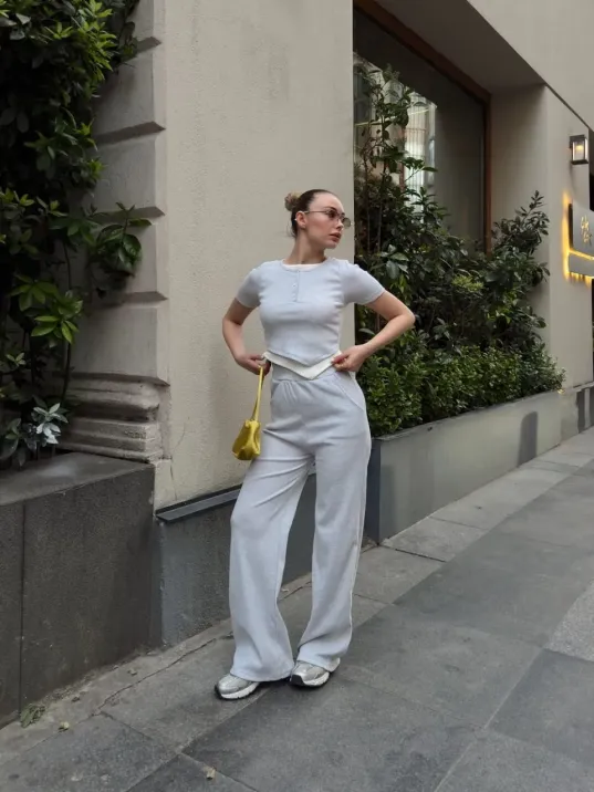 Düğme Yakalı Gri Alt Üst Takım S3943 Düğme Yakalı Gri Alt Üst Takım S3943