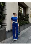 Düğme Yakalı Saks Alt Üst Takım S3943