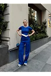 Düğme Yakalı Saks Alt Üst Takım S3943