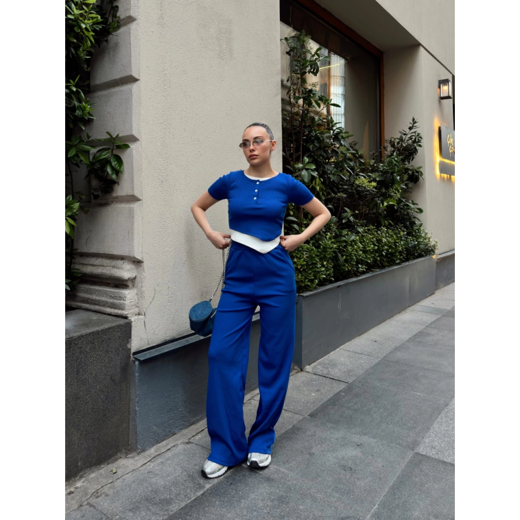 Düğme yakalı saks alt üst takım s3943 Düğme yakalı saks alt üst takım s3943