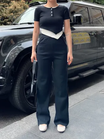 Düğme Yakalı Siyah Alt Üst Takım S3943