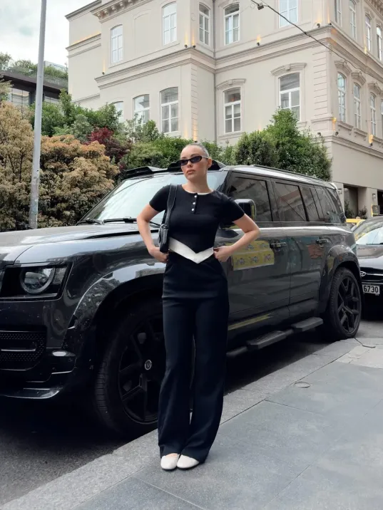 Düğme Yakalı Siyah Alt Üst Takım S3943