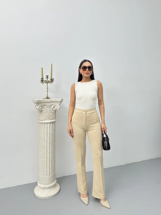 Düğmeli Palazzo Pantolon Bej P170091 Düğmeli Palazzo Pantolon Bej P170091