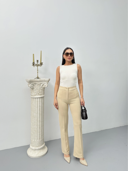 Düğmeli Palazzo Pantolon Bej P170091 Düğmeli Palazzo Pantolon Bej P170091