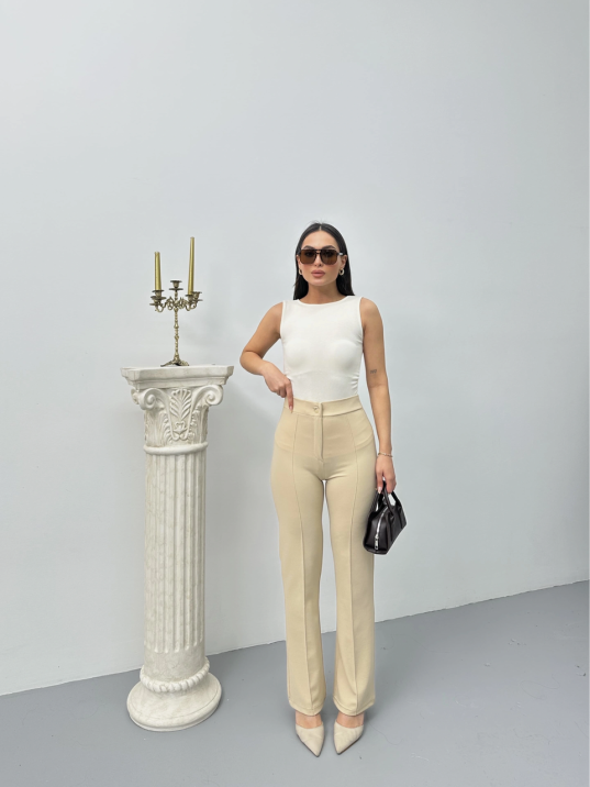 Düğmeli Palazzo Pantolon Bej P170091 Düğmeli Palazzo Pantolon Bej P170091