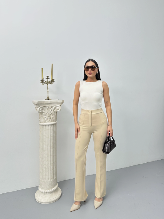 Düğmeli Palazzo Pantolon Bej P170091 Düğmeli Palazzo Pantolon Bej P170091