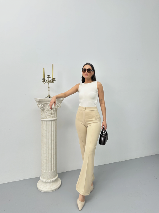 Düğmeli Palazzo Pantolon Bej P170091 Düğmeli Palazzo Pantolon Bej P170091