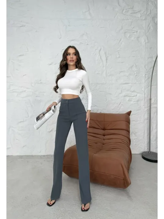 Düğmeli Palazzo Pantolon Füme P170091