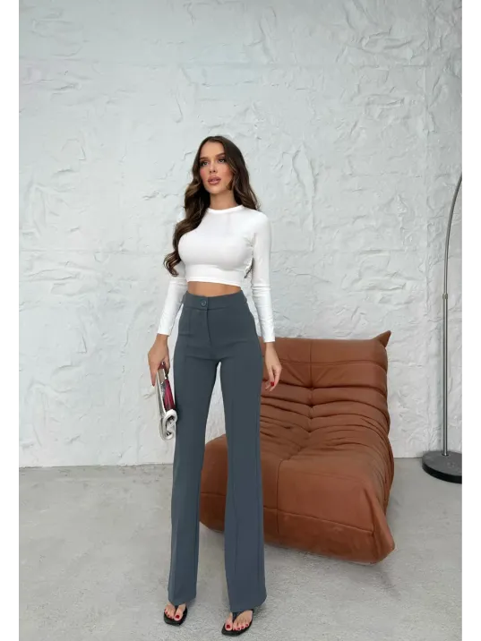 Düğmeli Palazzo Pantolon Füme P170091