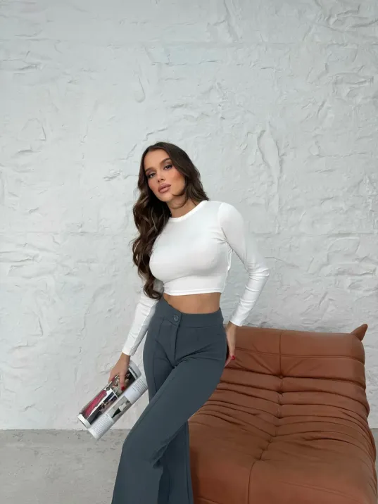 Düğmeli Palazzo Pantolon Füme P170091