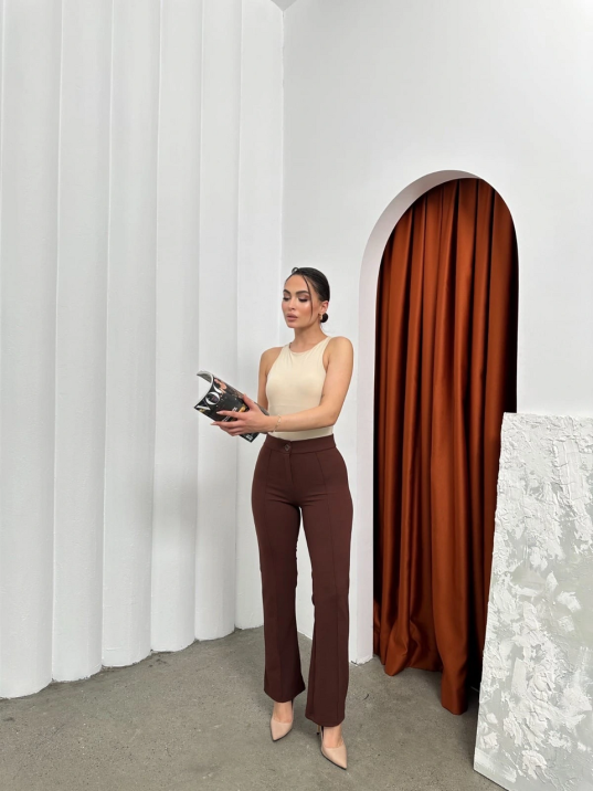 Düğmeli Palazzo Pantolon Kahve P170091 Düğmeli Palazzo Pantolon Kahve P170091