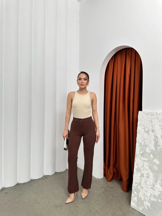 Düğmeli Palazzo Pantolon Kahve P170091 Düğmeli Palazzo Pantolon Kahve P170091