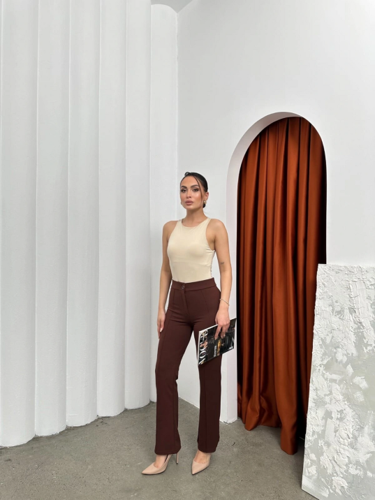 Düğmeli Palazzo Pantolon Kahve P170091 Düğmeli Palazzo Pantolon Kahve P170091