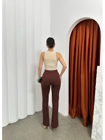 Düğmeli Palazzo Pantolon Kahve P170091