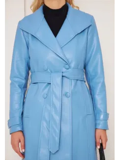 Düğmeli Uzun Deri Kaban