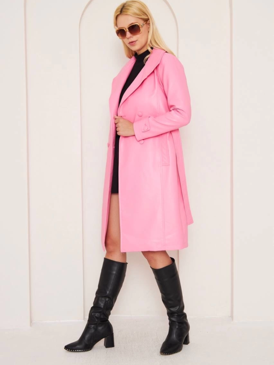 Düğmeli Uzun Deri Kaban Düğmeli Uzun Deri Kaban