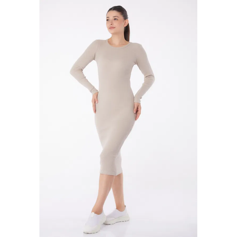 Düz Bisiklet Yaka Kadın Midi Elbise Düz Bisiklet Yaka Kadın Midi Elbise