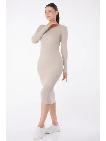 Düz Bisiklet Yaka Kadın Midi Elbise