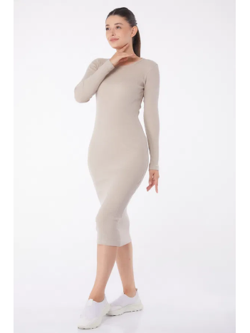 Düz Bisiklet Yaka Kadın Midi Elbise