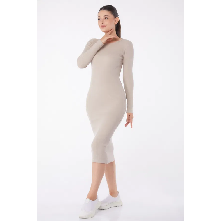 Düz Bisiklet Yaka Kadın Midi Elbise Düz Bisiklet Yaka Kadın Midi Elbise