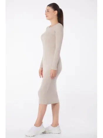 Düz Bisiklet Yaka Kadın Midi Elbise