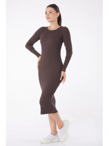 Düz Bisiklet Yaka Kadın Midi Elbise