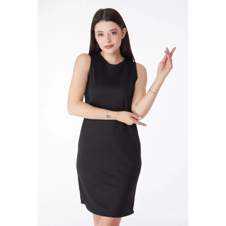 Düz Bisiklet Yaka Kadın Siyah Mini Elbise Düz Bisiklet Yaka Kadın Siyah Mini Elbise