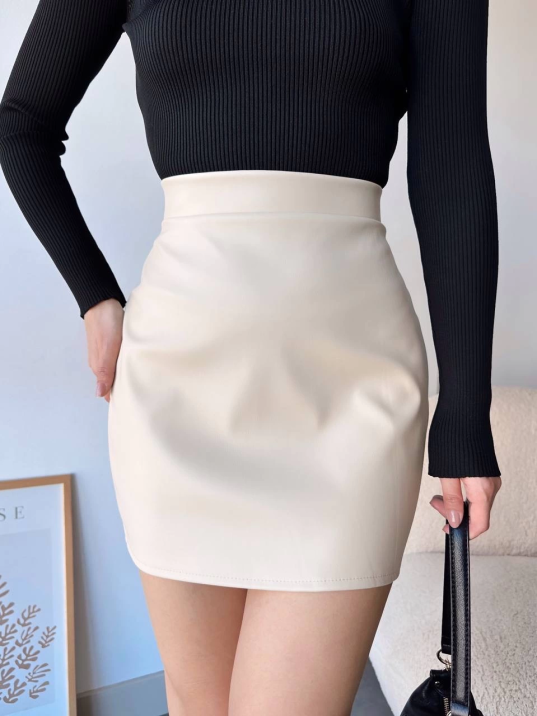 Düz deri etek bej h24468 Düz deri etek bej h24468