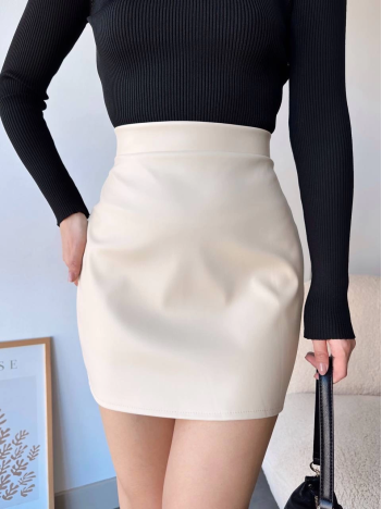 Düz deri etek bej h24468 Düz deri etek bej h24468