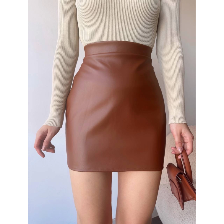 Düz deri etek taba h24468 Düz deri etek taba h24468