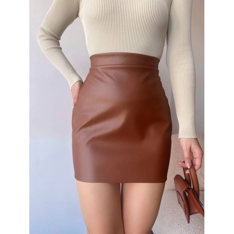 Düz deri etek taba h24468 Düz deri etek taba h24468
