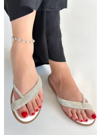 Eday Gümüş Boncuk İşlemeli Terlik