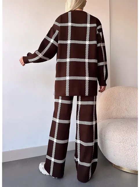Ekoseli Triko Takım Kahvebeyaz