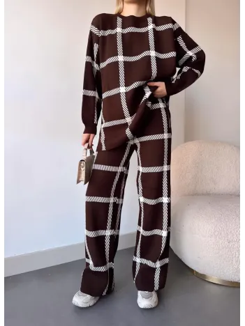 Ekoseli Triko Takım Kahvebeyaz