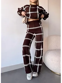 Ekoseli Triko Takım Kahvebeyaz