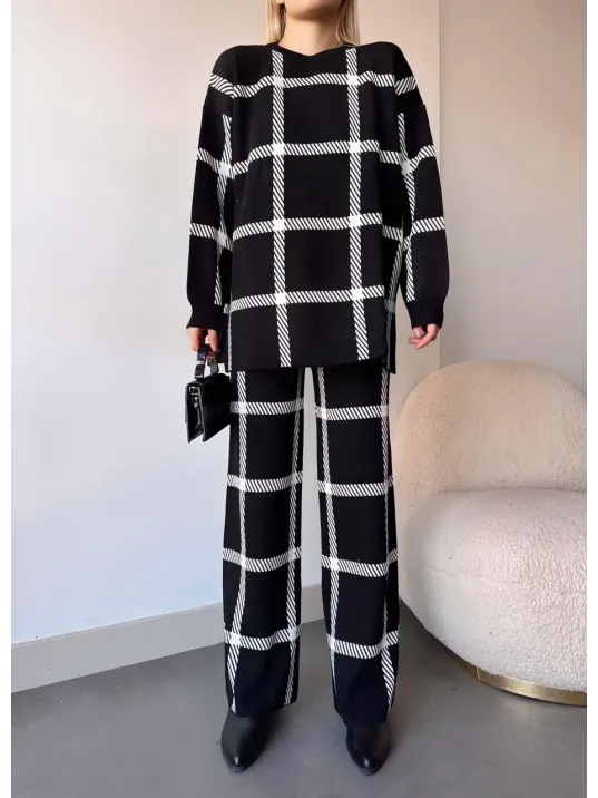 Ekoseli Triko Takım Siyahbeyaz