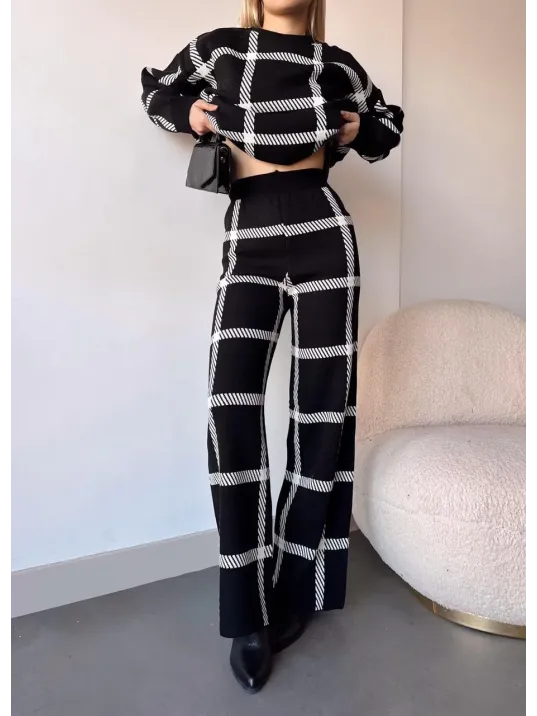 Ekoseli Triko Takım Siyahbeyaz