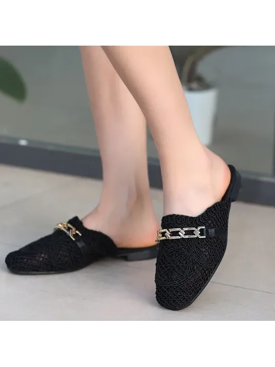 Emert Siyah Örgülü Terlik