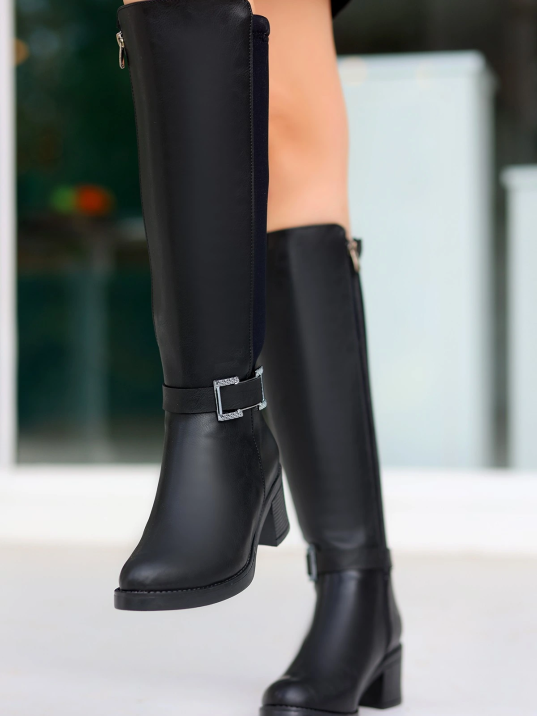 Emrat Siyah Cilt Topuklu Çizme
