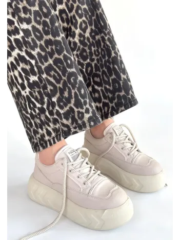 Emwa Bej Cilt Bağcıklı Spor Ayakkabı