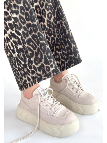 Emwa Bej Cilt Bağcıklı Spor Ayakkabı Emwa Bej Cilt Bağcıklı Spor Ayakkabı