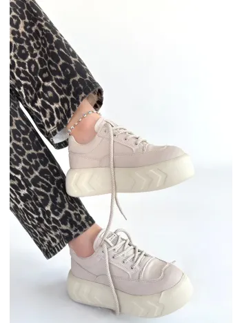 Emwa Bej Cilt Bağcıklı Spor Ayakkabı