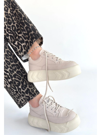 Emwa Bej Cilt Bağcıklı Spor Ayakkabı Emwa Bej Cilt Bağcıklı Spor Ayakkabı