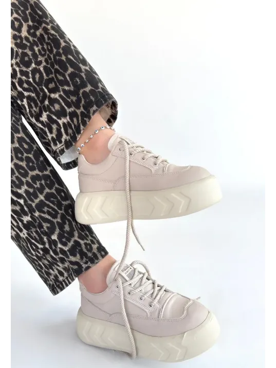 Emwa Bej Cilt Bağcıklı Spor Ayakkabı