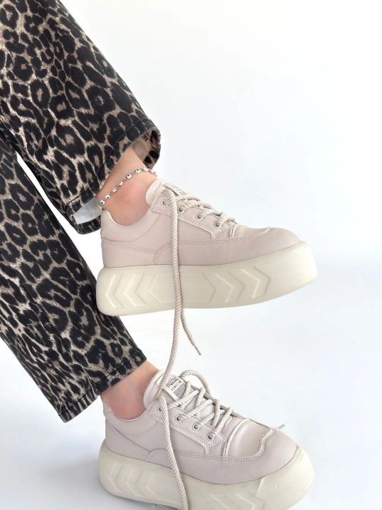 Emwa Bej Cilt Bağcıklı Spor Ayakkabı Emwa Bej Cilt Bağcıklı Spor Ayakkabı